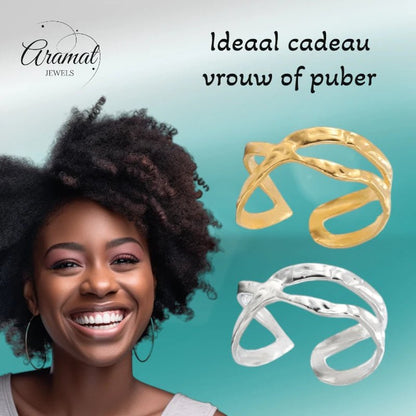 Open Ring Gehamerd Staal (RVS Verstelbaar) - Aramat Jewels - Ringen - cadeautip
