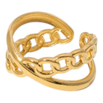 Open Ring Gekruist Motief: Glad en Schakel (RVS Verstelbaar) - Aramat Jewels - Ringen - cadeautip