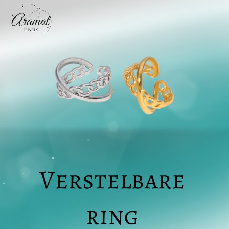 Open Ring Gekruist Motief: Glad en Schakel (RVS Verstelbaar) - Aramat Jewels - Ringen - cadeautip