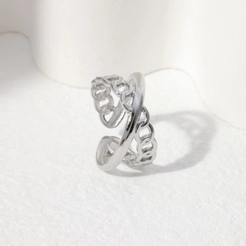 Open Ring Gekruist Motief: Glad en Schakel (RVS Verstelbaar) - Aramat Jewels - Ringen - cadeautip