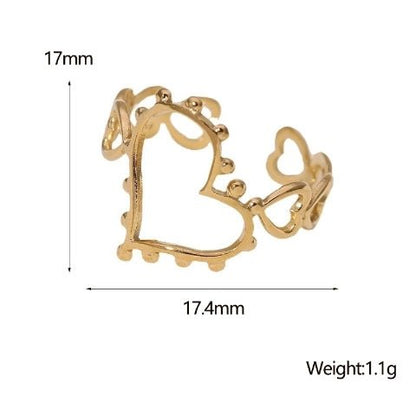 Open Ring Hartjes Schakel met Bolletjes Versiering (RVS Verstelbaar) - Aramat Jewels - Ringen - cadeautip