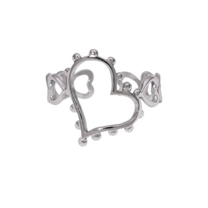 Open Ring Hartjes Schakel met Bolletjes Versiering (RVS Verstelbaar) - Aramat Jewels - Ringen - cadeautip