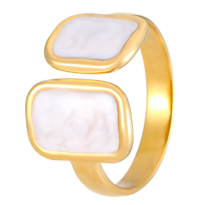 Open Ring RVS 2 Rechthoeken Emaille - 13mm - Parel Wit - Aramat Jewels - Ringen - cadeautip