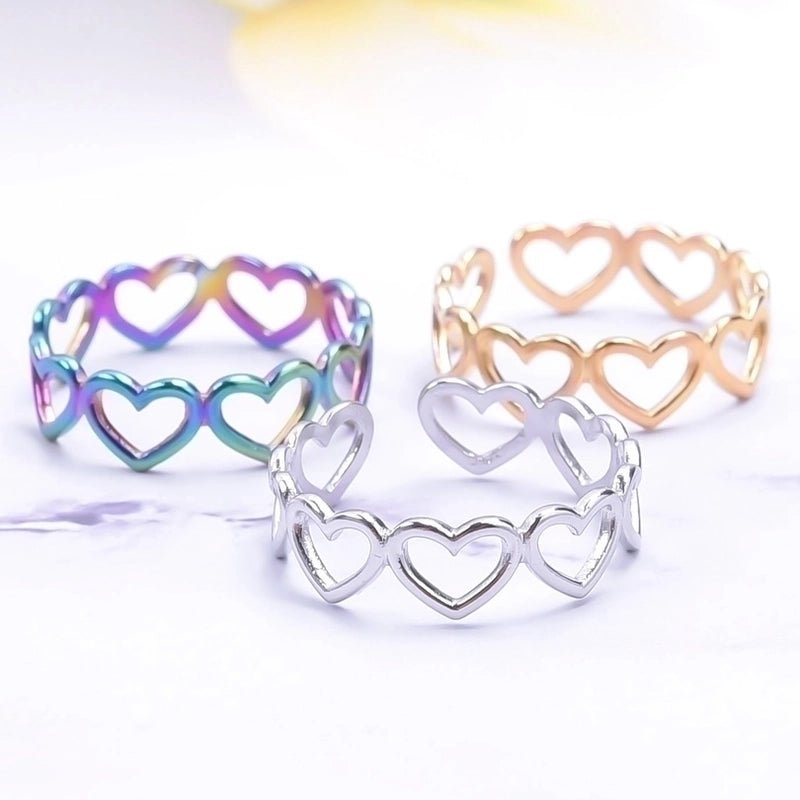 Open Ring RVS Hartjes Schakel (Multicolor, Zilver - of Goudkleur) - Aramat Jewels - Ringen - cadeautip