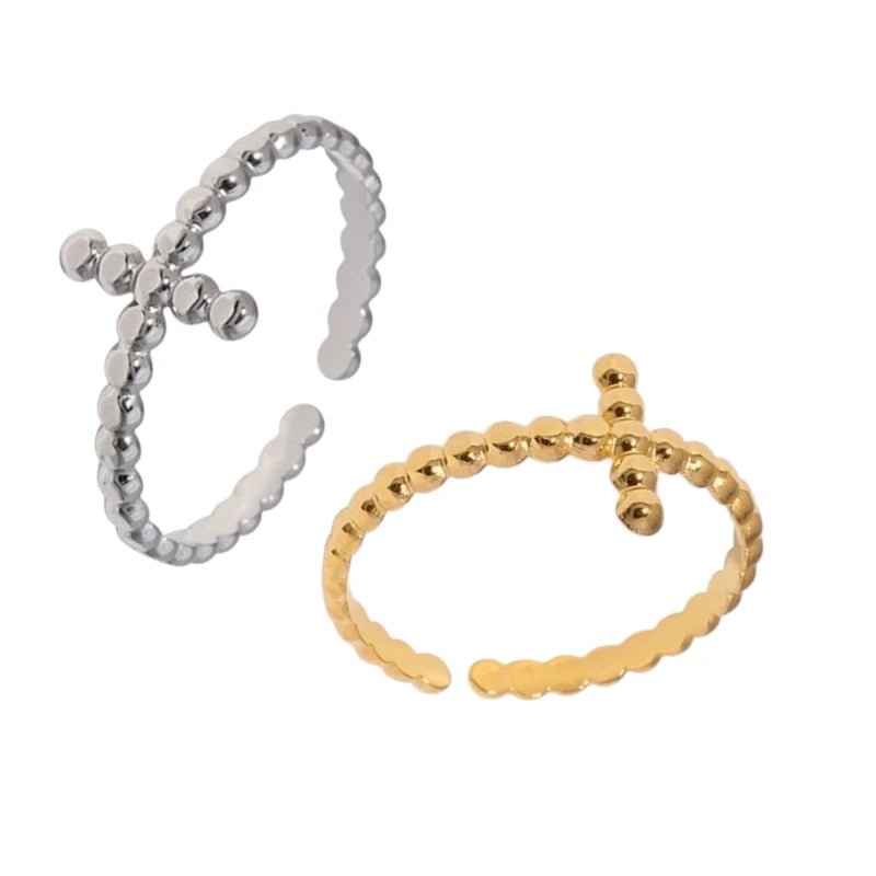 Open Ring RVS met Bolletjesmotief en Kruisje (10 mm) - Aramat Jewels - Ringen - cadeautip