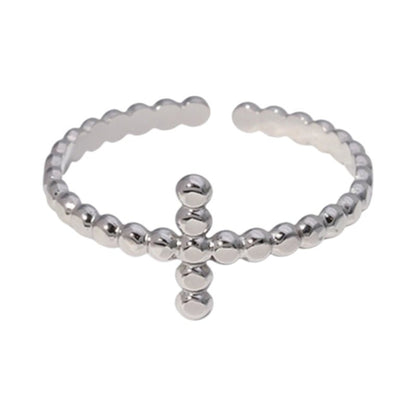 Open Ring RVS met Bolletjesmotief en Kruisje (10 mm) - Aramat Jewels - Ringen - cadeautip