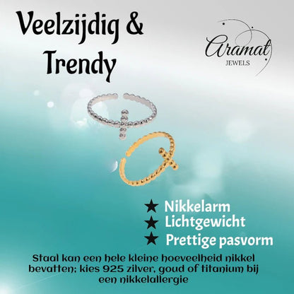 Open Ring RVS met Bolletjesmotief en Kruisje (10 mm) - Aramat Jewels - Ringen - cadeautip