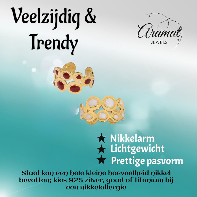 Open Ring RVS met Cirkelmotief en Emaille (12 mm) - Aramat Jewels - Ringen - cadeautip