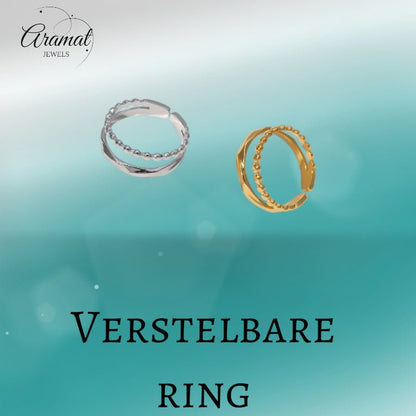 Open Ring RVS met Dot en Gehamerde Lijn (7 mm) - Aramat Jewels - Ringen - cadeautip