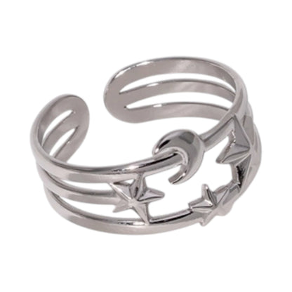 Open Ring RVS met Drie Sterren en Maan (9 mm) - Aramat Jewels - Ringen - cadeautip