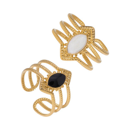 Open Ring RVS met Druppel Emaille en Gedraaide Banden (15 mm) - Aramat Jewels - Ringen - cadeautip