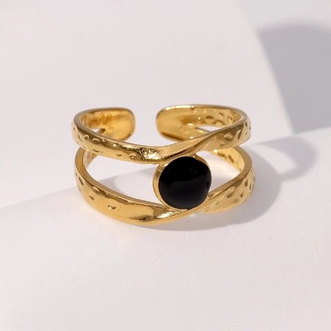 Open Ring RVS met Gehamerd Motief en Emaille Cirkel (9,5 mm) - Aramat Jewels - Ringen - cadeautip