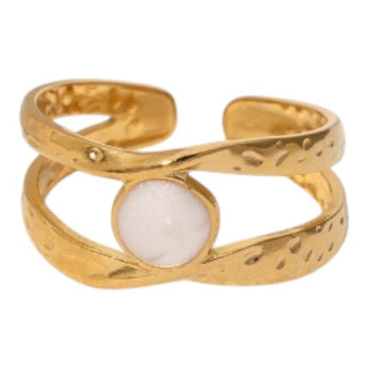 Open Ring RVS met Gehamerd Motief en Emaille Cirkel (9,5 mm) - Aramat Jewels - Ringen - cadeautip