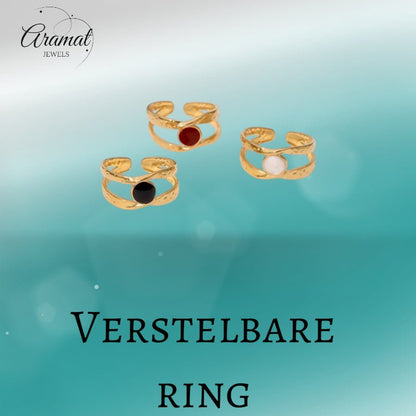 Open Ring RVS met Gehamerd Motief en Emaille Cirkel (9,5 mm) - Aramat Jewels - Ringen - cadeautip