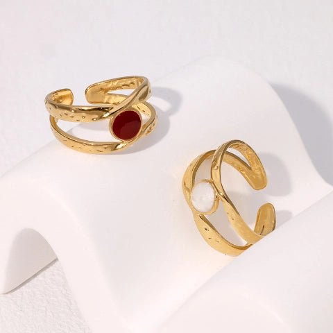 Open Ring RVS met Gehamerd Motief en Emaille Cirkel (9,5 mm) - Aramat Jewels - Ringen - cadeautip