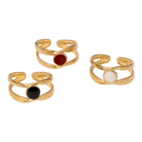 Open Ring RVS met Gehamerd Motief en Emaille Cirkel (9,5 mm) - Aramat Jewels - Ringen - cadeautip