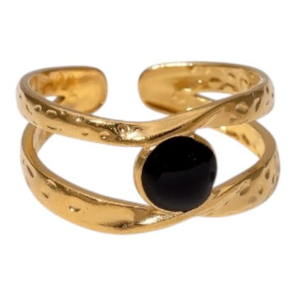 Open Ring RVS met Gehamerd Motief en Emaille Cirkel (9,5 mm) - Aramat Jewels - Ringen - cadeautip