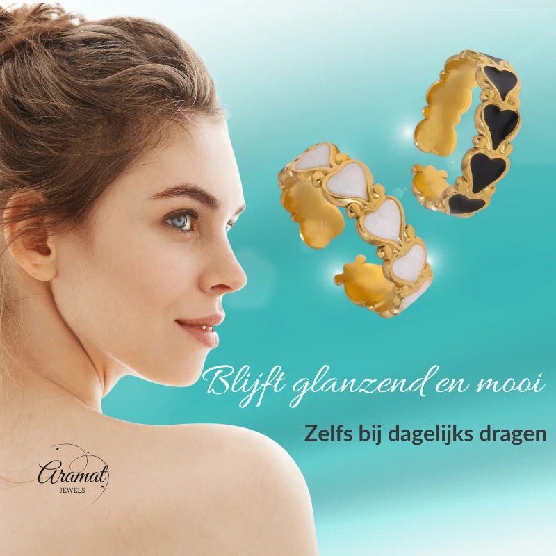 Open Ring RVS met Hartjes Motief en Emaille (6 mm) - Aramat Jewels - Ringen - cadeautip