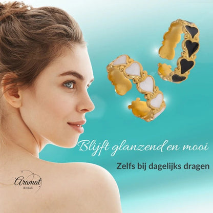 Open Ring RVS met Hartjes Motief en Emaille (6 mm) - Aramat Jewels - Ringen - cadeautip