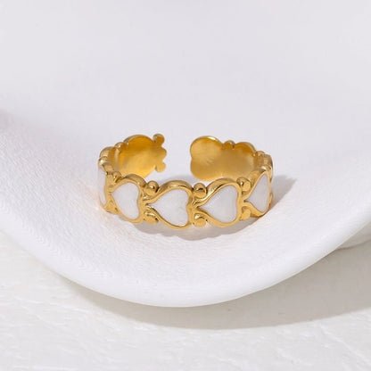 Open Ring RVS met Hartjes Motief en Emaille (6 mm) - Aramat Jewels - Ringen - cadeautip