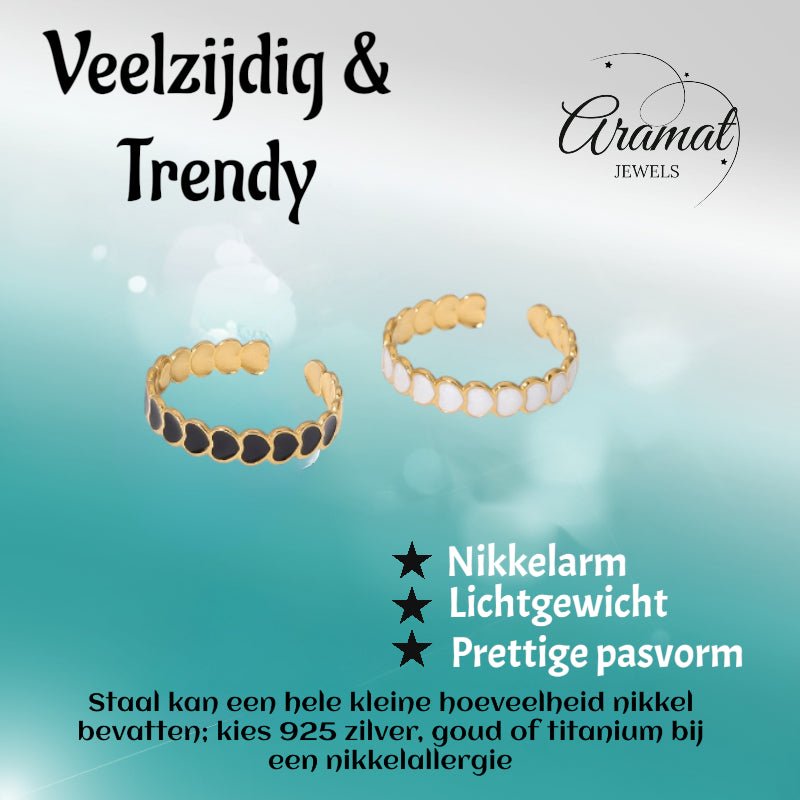 Open Ring RVS met Hartjes Schakel en Emaille (4,5 mm) - Aramat Jewels - Ringen - cadeautip