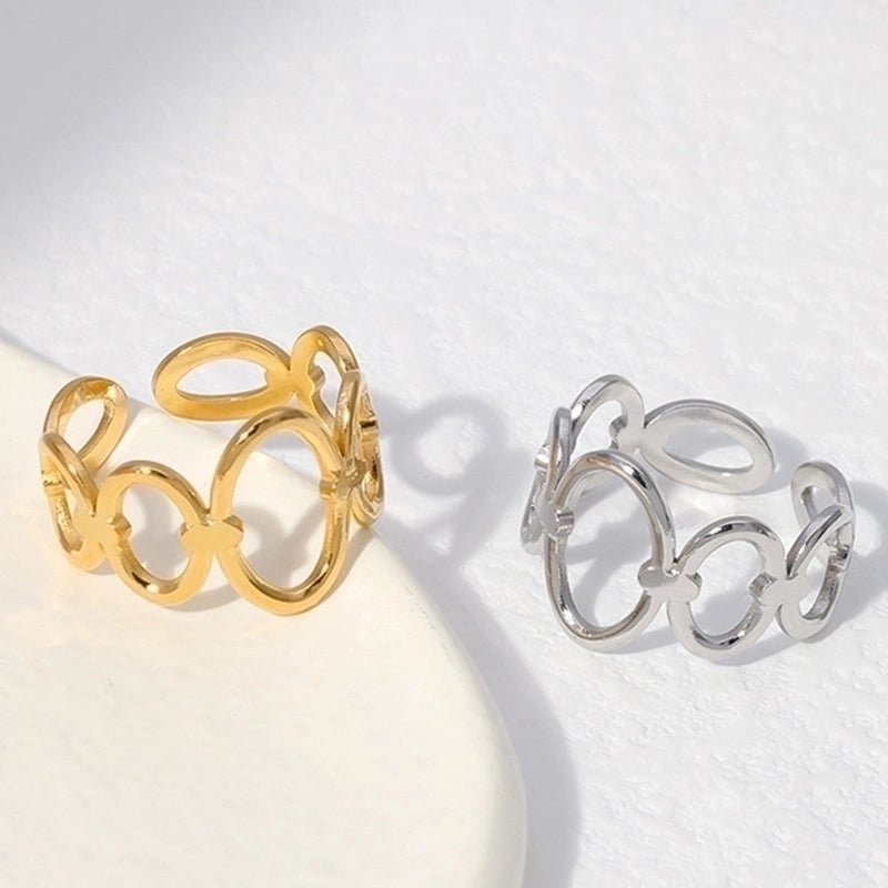 Open Ring RVS met Ovale Cirkelmotief (12 mm Breed) - Aramat Jewels - Ringen - cadeautip