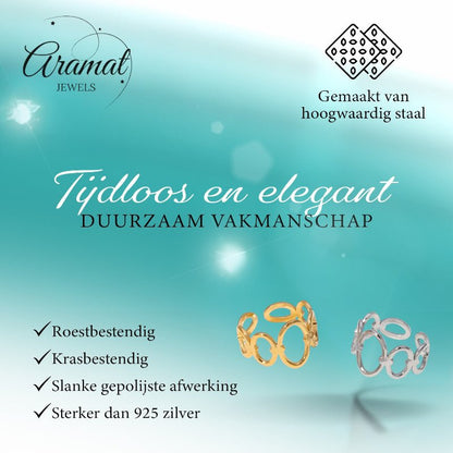 Open Ring RVS met Ovale Cirkelmotief (12 mm Breed) - Aramat Jewels - Ringen - cadeautip