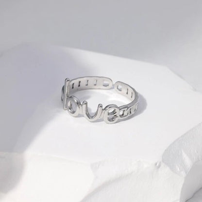 Open Ring Schakel Motief met 'Love' Letters (8 mm Verstelbaar) - Aramat Jewels - Ringen - cadeautip