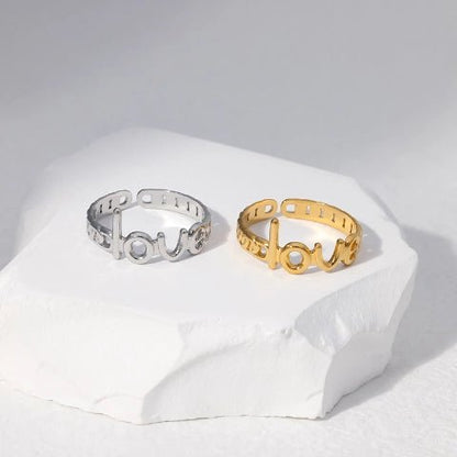 Open Ring Schakel Motief met 'Love' Letters (8 mm Verstelbaar) - Aramat Jewels - Ringen - cadeautip