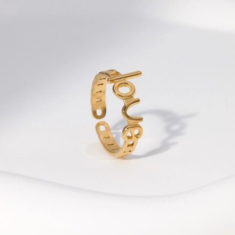 Open Ring Schakel Motief met 'Love' Letters (8 mm Verstelbaar) - Aramat Jewels - Ringen - cadeautip