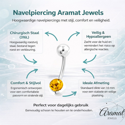 Oranje-bruine Stalen Navelpiercing met Zirkonia