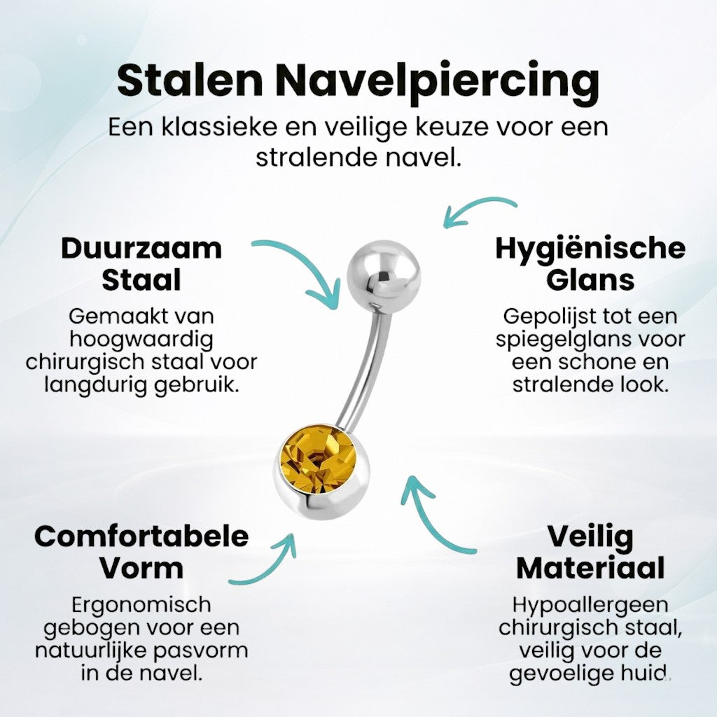 Oranje-bruine Stalen Navelpiercing met Zirkonia