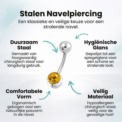 Oranje-bruine Stalen Navelpiercing met Zirkonia