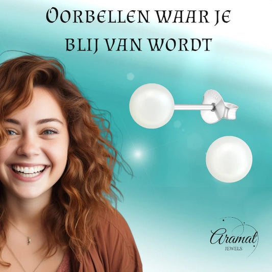 Parel oorbellen 925 zilver – 6mm wit - oor2048 - 15832 - Oorbellen kopen# - 6mm - 925 Zilver - alles
