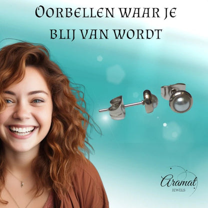 Parel oorbellen - wit - 6mm - Staal - oor3242 - Oorbellen kopen# - 6mm - alles - dames