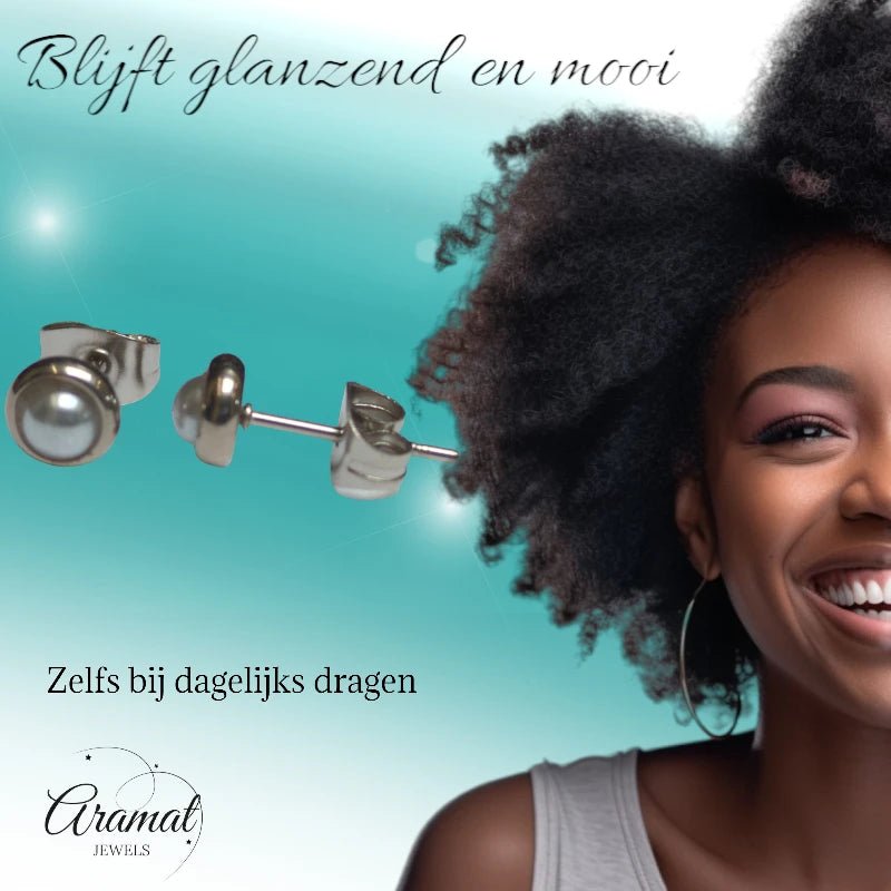 Parel oorbellen - wit - 6mm - Staal - oor3242 - Oorbellen kopen# - 6mm - alles - dames