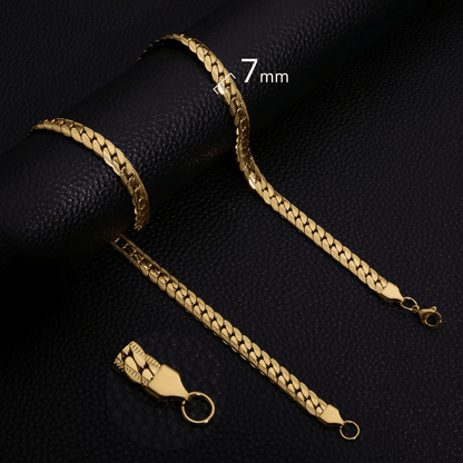 Platte Gourmet Ketting met bewerkte rand 7mm Goudkleurig Staal - Aramat Jewels - Halskettingen - cadeautip