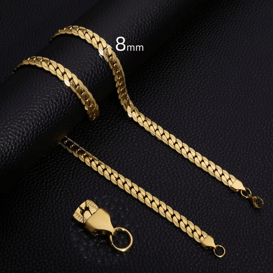 Platte Gourmet Ketting met bewerkte rand 8mm Goudkleurig Staal - Aramat Jewels - Halskettingen - cadeautip