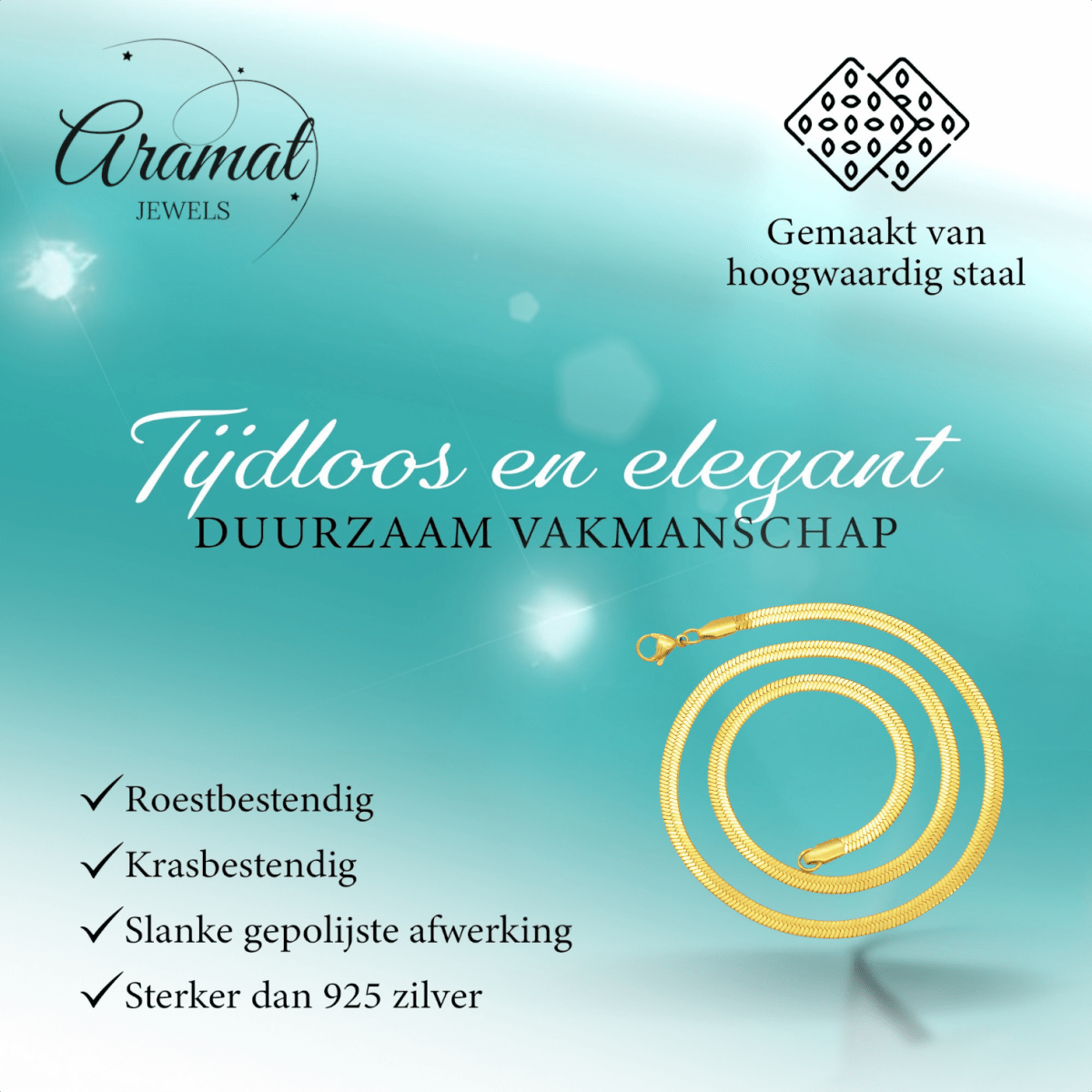 Platte Slangenketting Goudkleurig Staal - Aramat Jewels - RVS Sieraden - Halskettingen - cadeautip