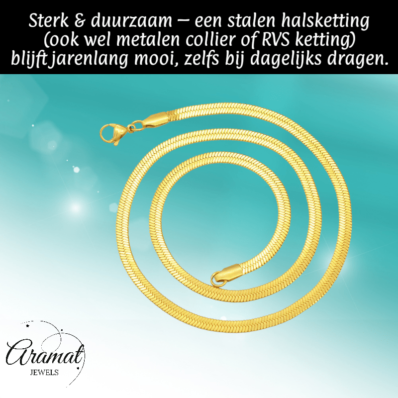 Platte Slangenketting Goudkleurig Staal - Aramat Jewels - RVS Sieraden - Halskettingen - cadeautip