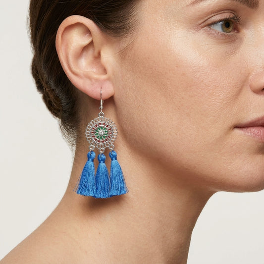 Zomerse Boho Oorhangers Kwastjes Blauw 75mm