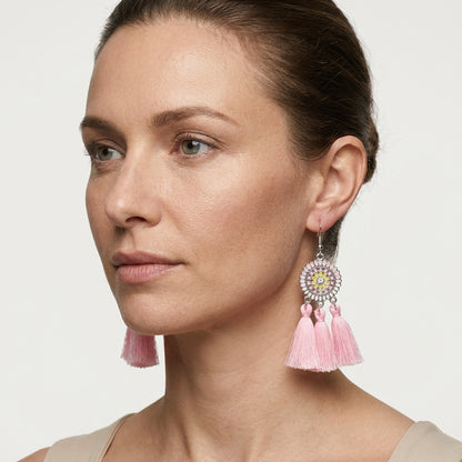 Zomerse Boho Oorhangers Kwastjes Roze 75mm