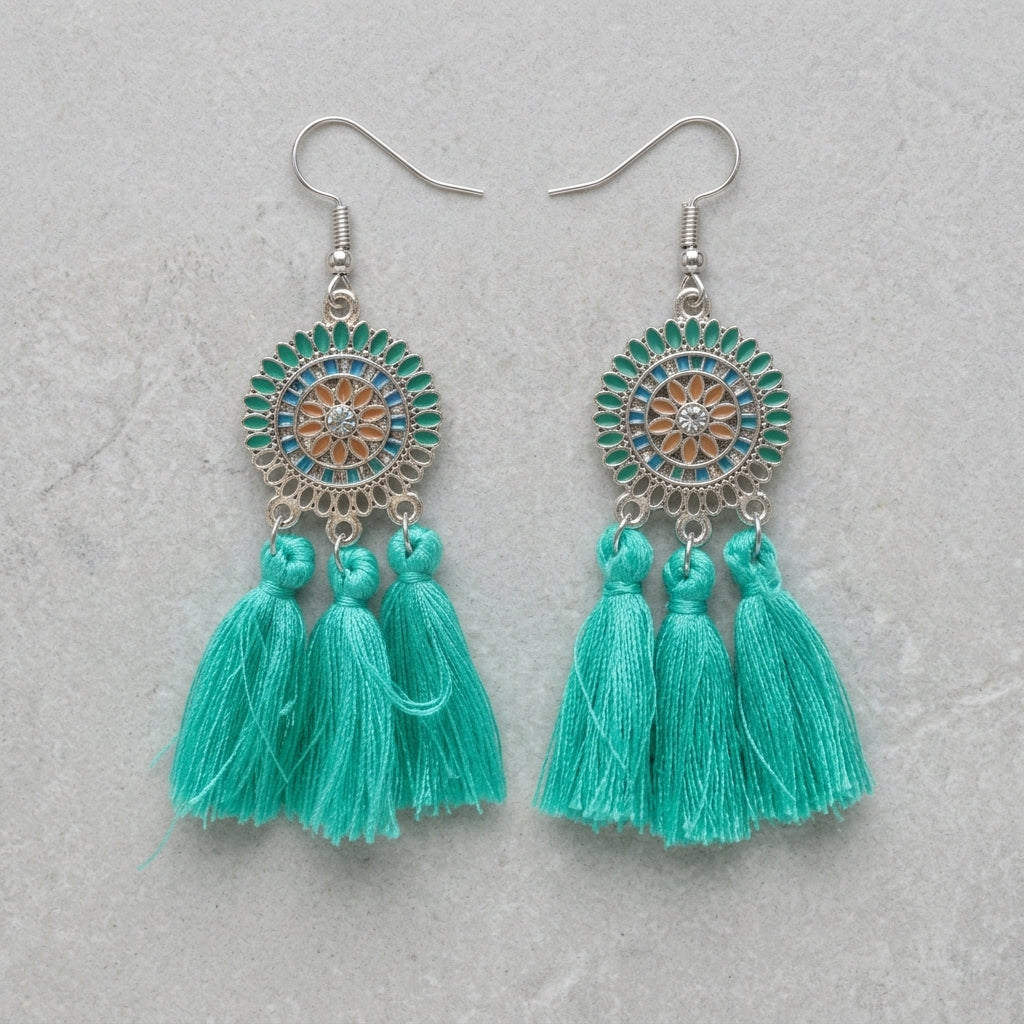 Zomerse Boho Oorhangers Kwastjes Mint 75mm