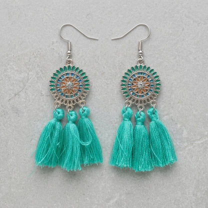 Zomerse Boho Oorhangers Kwastjes Mint 75mm