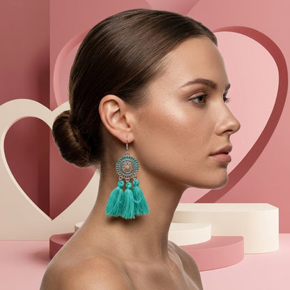 Zomerse Boho Oorhangers Kwastjes Mint 75mm