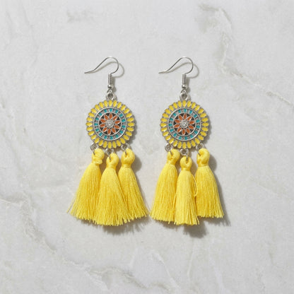Zomerse Boho Oorhangers Kwastjes Geel 75mm