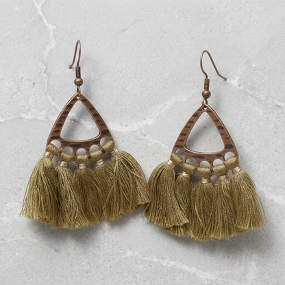 Boho Oorhangers Kwastjes Olijf groen 55x30mm