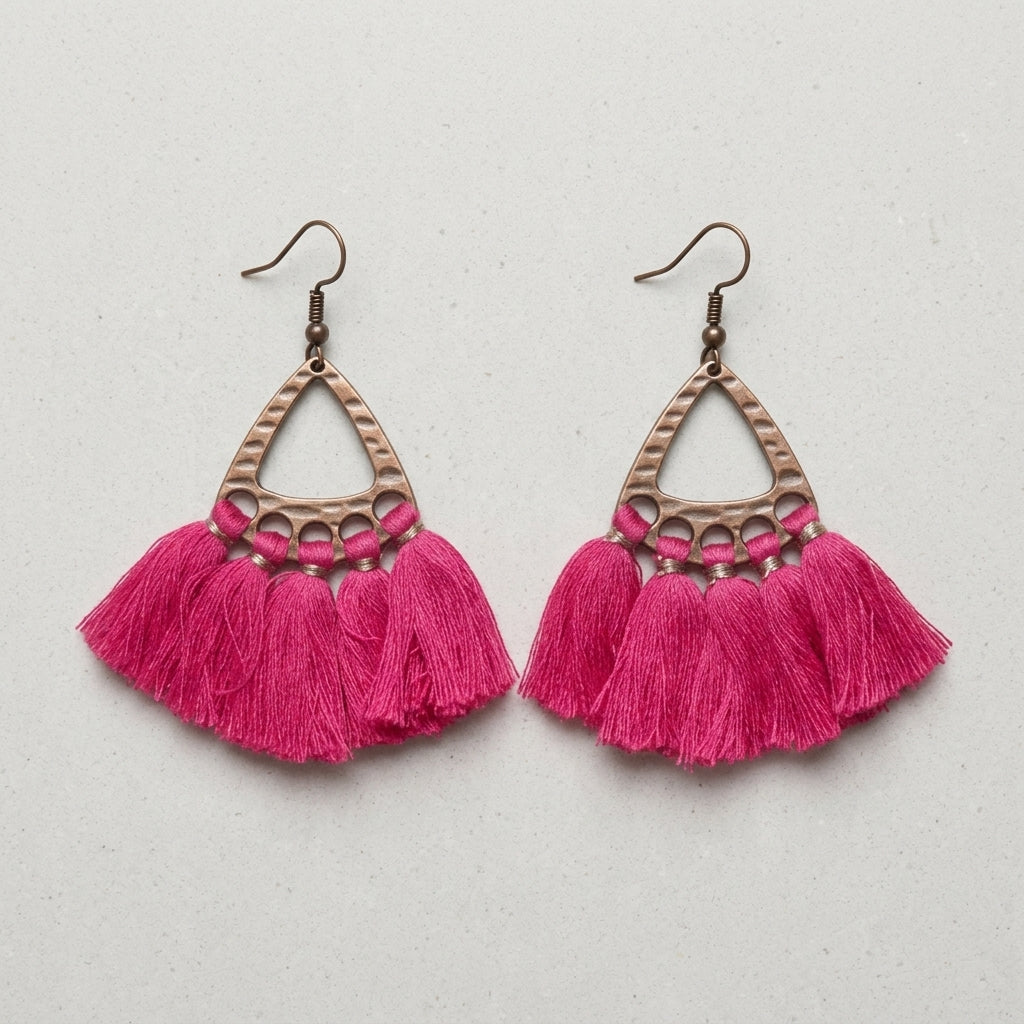Boho Oorhangers Kwastjes Fel Roze 55x30mm