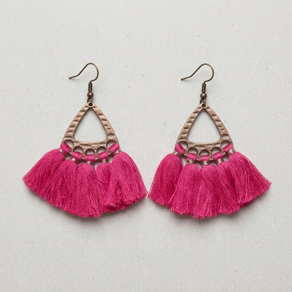 Boho Oorhangers Kwastjes Fel Roze 55x30mm