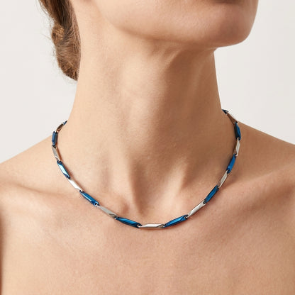 Bicolor Bamboo Ketting Blauw-Zilver Staal – Schakelketting 2,5mm (60cm)